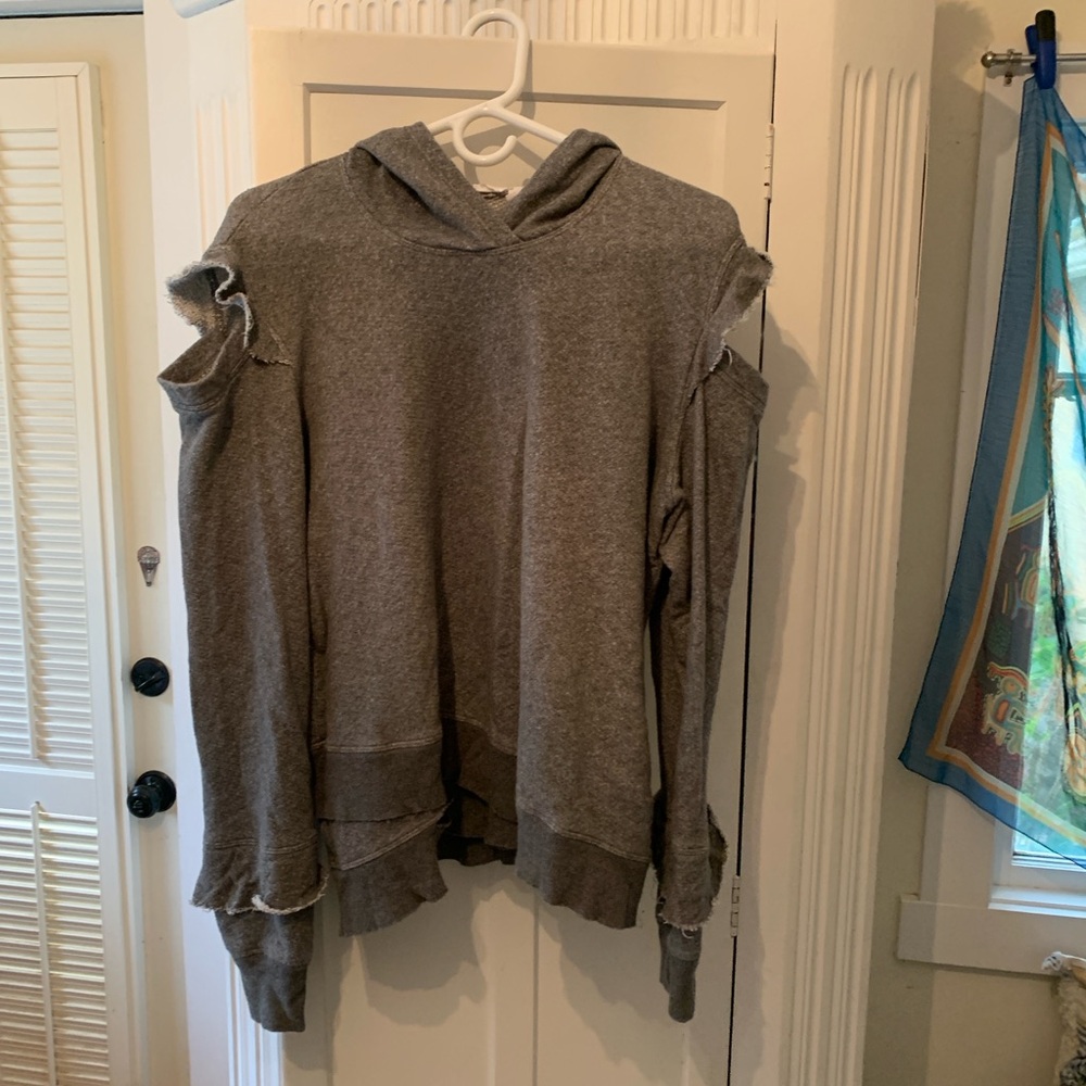 Wilt cold shoulder ruffle hoodie sweatshirt in grey size medium
